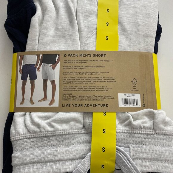 NEW Eddie Bauer Mens S Lounge Shorts 2-Pack Modal/Polyester Blend Navy & Gray - Picture 2 of 7